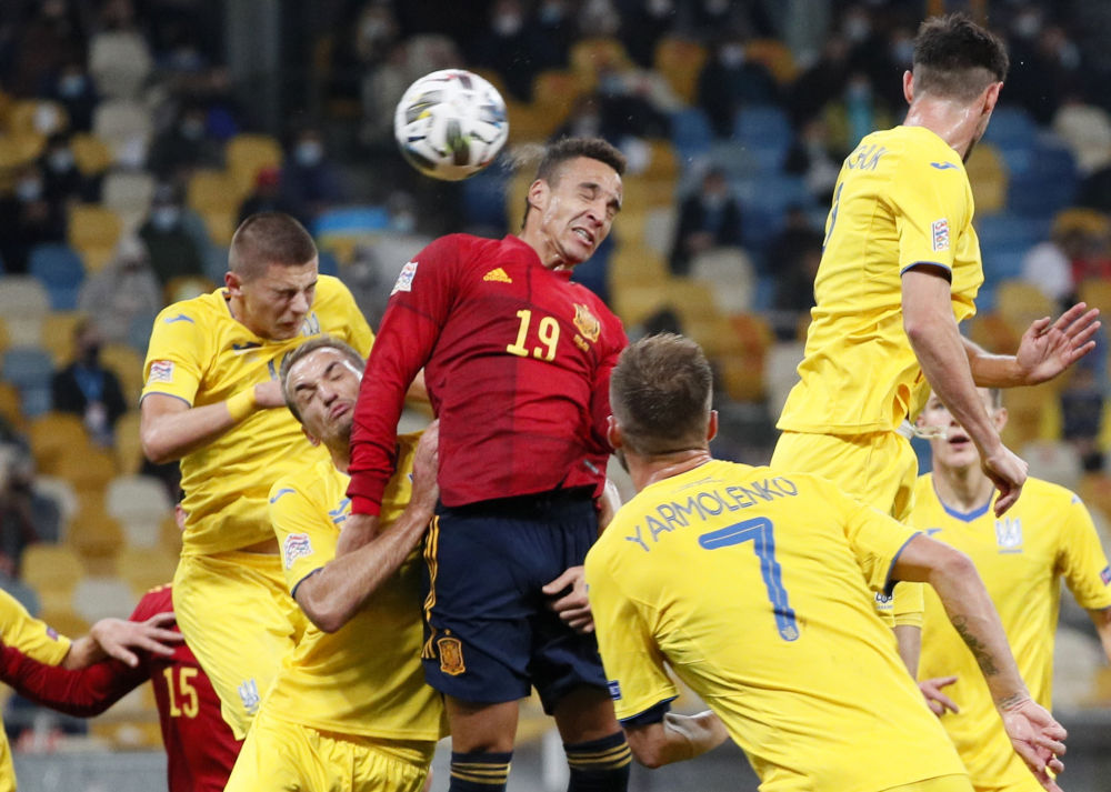 在欧国联a级第四组第四轮的比赛中,乌克兰队主场以1比0战胜西班牙队