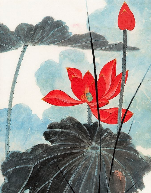 在池塘边,坐看荷花三两朵,红花落尽的时候,秋风便会到