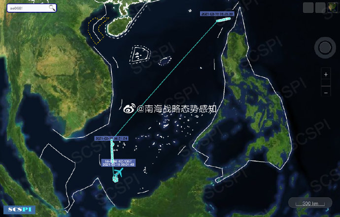 南海戰略態勢感知:美空軍rc-135s導彈監視機正位南沙群島附近空域活動