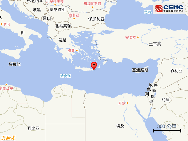 希腊克里特岛附近海域发生63级地震