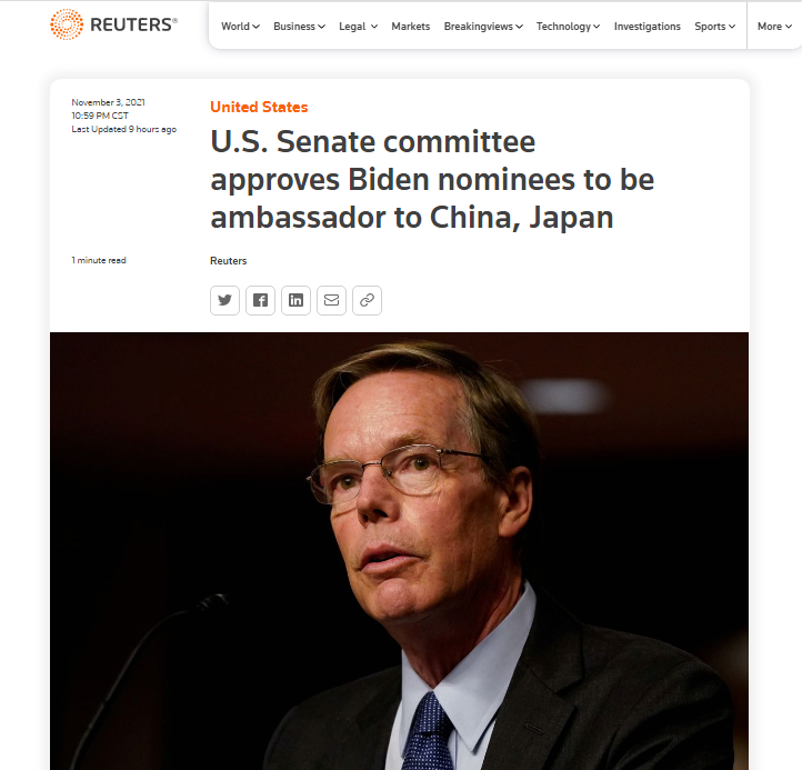 外媒美参议院外交委员会通过驻华大使人选伯恩斯提名案