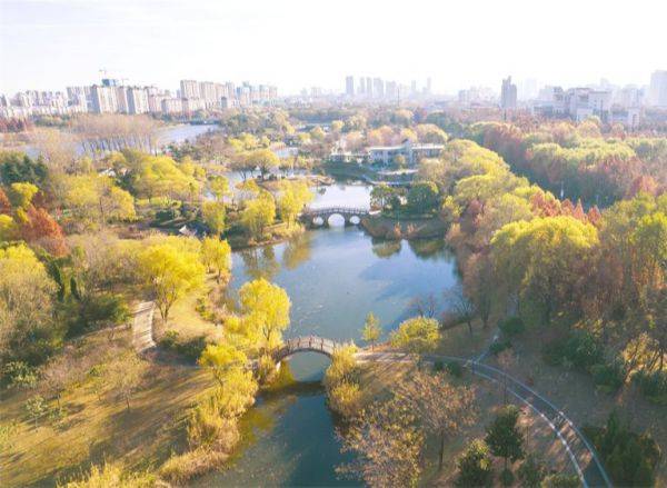 12月2日,宿迁市宿城区古黄河雄壮河湾公园,层林尽染,色彩斑斓,景色