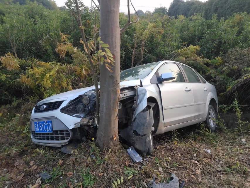 开车走神发生偏移撞上树