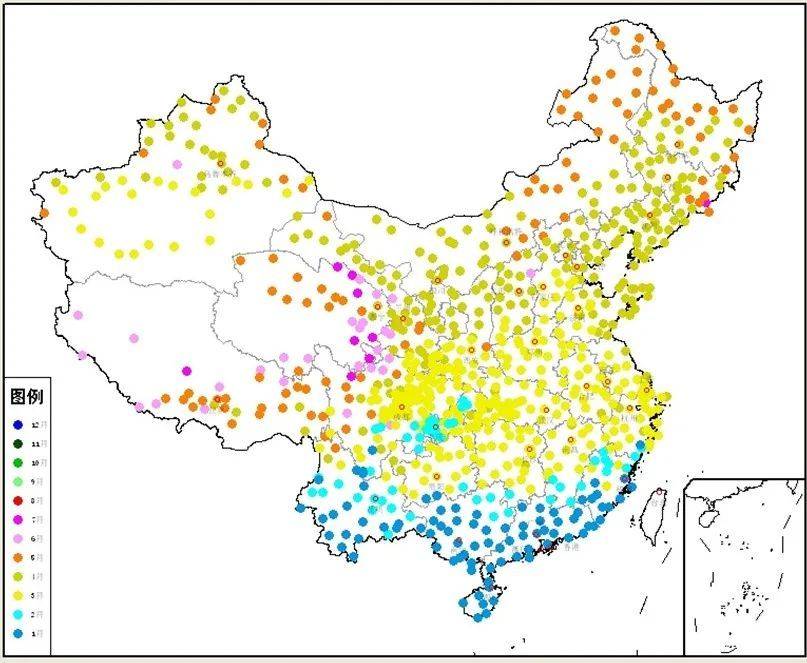 常年春季开始日期分布图(1981-2010年)