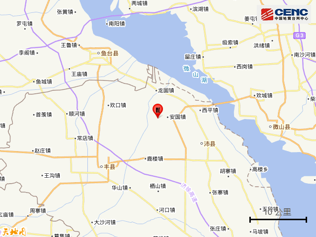 江苏徐州市沛县发生28级地震震源深度10千米