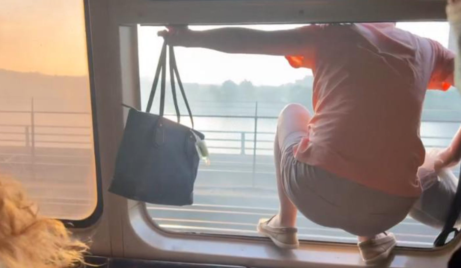 美国一列车起火乘客爬窗跳河现场曝光车身被大火浓烟吞没