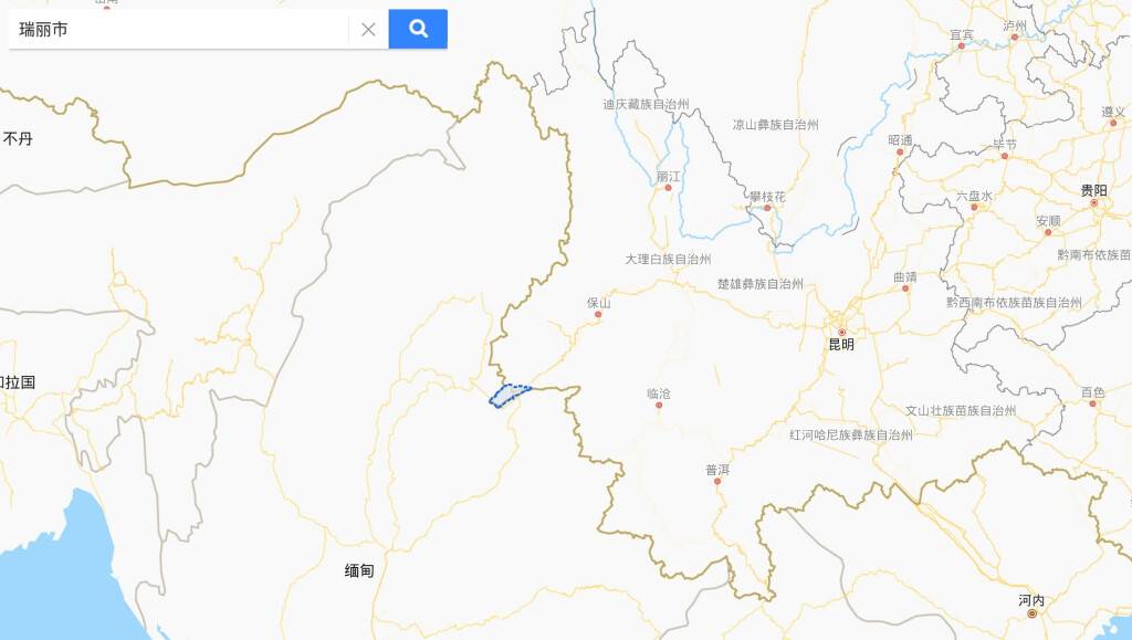 瑞丽位于我国西南边境,与缅甸接壤,图中蓝色框位置为瑞丽