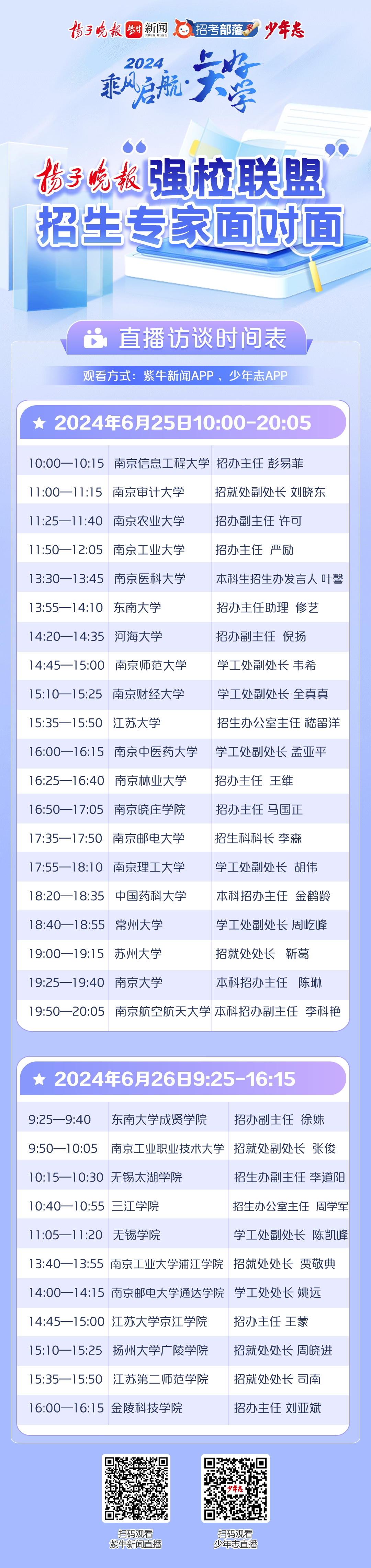 南京网络教育权威直播！扬子晚报“2024乘风启航·上好大学”招生专家面对面6月25日起教你填志愿-成绩查询-报考信息-江苏教育黄页